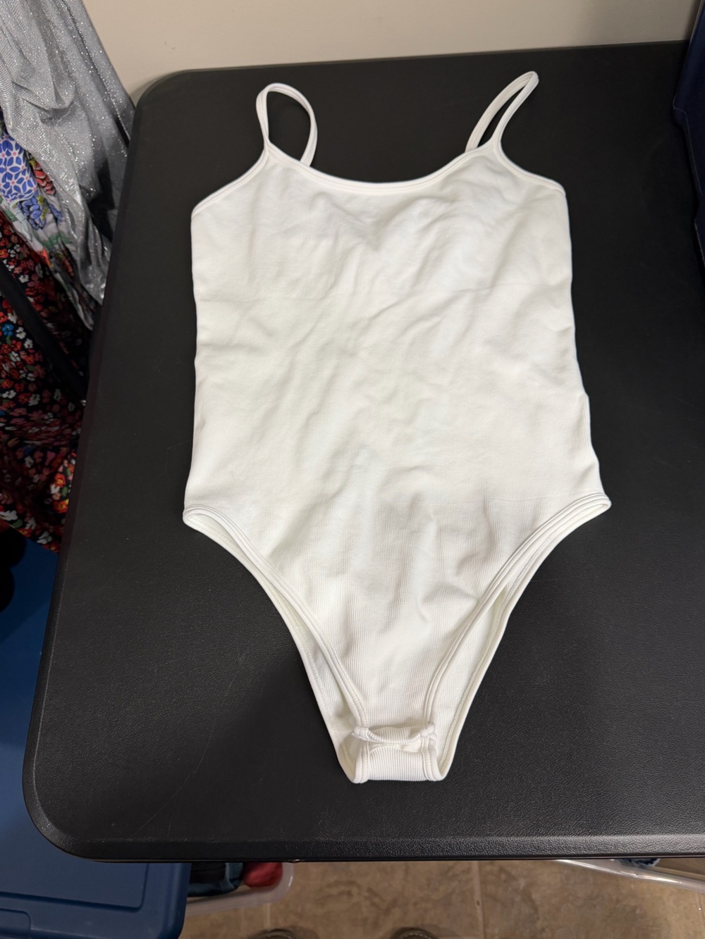White Ribbed Spaghetti Strap Bodysuit